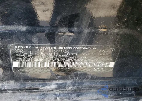 2017 Mitsubishi Outlander Es z USA, uszkodzony, nr VIN JA4AZ2A33HZ030657